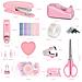 Set Di Graffettatrice Rosa - Kit Di Cancelleria Per Ufficio Con Graffettatrice, Dispenser Di Nastro E Accessori - Foto miniatura 3