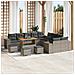 Set divano da giardino 14 pezzi con cuscini grigio in rattan plastico acacia,  Set da pranzo da giardino 4 pezzi con cuscini grigio in rattan plastico acacia - Foto miniatura 2