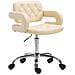 Sgabello Lavoro Dublin con Schienale in Similpelle Design Chesterfield - Sgabello Ufficio con Rotelle E Braccioli Regolabile in Altezza Crema - Foto miniatura 1