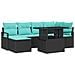 Set Divano da Giardino 7 pz Nero e Blu Poly Rattan - Foto miniatura 1