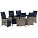 Set da Pranzo Giardino 7 Pezzi con Cuscini Rattan Polipropilene Grigio, Tavolo Giardino  Nero 200x80x73 cm Vetro Temperato - Foto miniatura 1