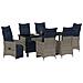 Set da Pranzo Giardino 7 Pezzi con Cuscini Rattan Polipropilene Grigio, Tavolo Giardino  Nero 200x80x73 cm Vetro Temperato - Foto miniatura 3