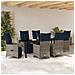 Set da Pranzo Giardino 7 Pezzi con Cuscini Rattan Polipropilene Grigio, Tavolo Giardino  Nero 200x80x73 cm Vetro Temperato - Foto miniatura 4