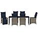 Set da Pranzo Giardino 7 Pezzi con Cuscini Rattan Polipropilene Grigio, Tavolo Giardino  Nero 200x80x73 cm Vetro Temperato - Foto miniatura 7
