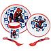Set Pappa 5 Pezzi Rosso E Blu In Plastica Spiderman Piatti Bicchiere Posate - Foto miniatura 2