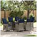Set da Pranzo Giardino 7 Pezzi Rattan Grigio, Tavolo Giardino  Nero 160x80x73 cm con Vetro Temperato - Foto miniatura 2