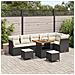 Set di divano da giardino 9 pezzi con cuscini Nero Poly Rattan Acacia, Set da pranzo da giardino 3 pezzi con cuscini Nero Poly Rattan Acacia - Foto miniatura 2