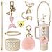 Kit Di Accessori Sirena 7 Pezzi Per Borracce Stanley - Porta Bicchiere In Silicone A Squame Di Pesce, Cinghia, Ciondoli Pink + Gold - Foto miniatura 1
