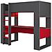 Letto A Soppalco Gamer + Scrivania Con Led E Vani Portaoggetti Integrati 90 X 200 Cm Antracite E Rosso - Noah - Foto miniatura 5