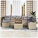 Set Divano da Giardino 9 Pezzi con Cuscini Beige Polyrattan Acacia, Divano da Giardino 2 Posti con Cuscini Beige Polyrattan - Foto miniatura 3