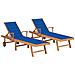 Sdraio 2 pz con Tavolo e Cuscino Blu Reale in Massello di Teak - Foto miniatura 1