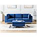 Divano Modulare 3 Posti Evja Velluto Blu Marino Con Ottomana - Foto miniatura 1