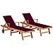 Sdraio 2 pz con Tavolo e Cuscino Rosso Vino in Massello di Teak - Foto miniatura 1