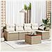Set di divani da giardino 6 pezzi con cuscini Beige Polyrattan Acacia - Foto miniatura 2