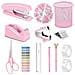 Set Di Graffettatrici Rosa - Kit Completo Di Cancelleria Per Ufficio Con Levapunti E Dispenser Di Nastro - Foto miniatura 1