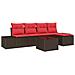 Set Divano da Giardino 5 pz Marrone e Rosso polyrattan - Foto miniatura 1