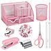 Set Di Cucitrice Rosa - Kit Di Cancelleria Da Ufficio Con Levapunti, Dispenser Di Nastro E Accessori - Foto miniatura 1