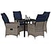Set da Pranzo per Giardino  5 Pezzi con Cuscini Rattan Grigio, Tavolo da Giardino  Nero 80x80x73 cm Vetro Temperato - Foto miniatura 3
