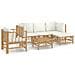 Set Salotto da Giardino 6pz con Cuscini Bianco Crema in Bambù - Foto miniatura 1
