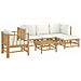 Set Salotto da Giardino 6pz con Cuscini Bianco Crema in Bambù - Foto miniatura 3