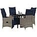Set da Pranzo per Giardino  da 5 Pezzi con Cuscini Grigio Rattan Sintetico, Tavolo Giardino  Nero 80x80x73 cm in Vetro Temperato - Foto miniatura 3