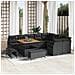 Set di divano da giardino a 12 pezzi con cuscini in polyrattan nero e acacia,  Set da pranzo da giardino a 3 pezzi con cuscini in polyrattan nero e acacia,  Divano da giardino a due posti con cuscini in polyrattan nero - Foto miniatura 2