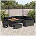 Set di divano da giardino a 12 pezzi con cuscini in polyrattan nero e acacia,  Set da pranzo da giardino a 3 pezzi con cuscini in polyrattan nero e acacia,  Divano da giardino a due posti con cuscini in polyrattan nero - Foto miniatura 3