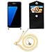 Catena Di Telefoni Cellulari Compatibile Con Samsung Galaxy S7 In Crema Beige - Coperchio Protettivo In Silicone Con Anelli D'argento, Cinturino In Corda E Custodia Staccabile - Foto miniatura 3