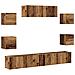 Set Mobile Tv 7 Pz Montato A Parete Legno Antico In Truciolato - Foto miniatura 2