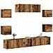 Set Mobile Tv 7 Pz Montato A Parete Legno Antico In Truciolato - Foto miniatura 1