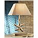 Lampada Da Tavolo In Legno Con Decoro Stella Marina E Paralume In Tessuto - Foto miniatura 2