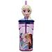 Disney Bicchiere Blu Per Bambine In Plastica Frozen Elsa E Anna 360 Ml Con Cannuccia E Figura 3d Del Personaggio - Foto miniatura 3