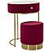 Comodino Toletta Vellit Rosso Con Pouf Abbinato In Velluto Matelassé E Oro Ø52x70 Cm - Foto miniatura 2