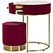 Comodino Toletta Vellit Rosso Con Pouf Abbinato In Velluto Matelassé E Oro Ø52x70 Cm - Foto miniatura 3