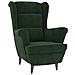 Poltrona Schienale Ad Ala Con Poggiapiedi Verde Scuro Velluto - Foto miniatura 3