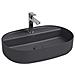 Lavabo Ovale Da Appoggio Senza Troppo Pieno In Ceramica Con Foro Rubinetto - Antracite Opaco - Foto miniatura 1