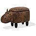 Pouf In Tessuto Similpelle Marrone Chiaro Hippo - Foto miniatura 4