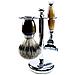 Set Da Barba In Galalite Comprensivo Di Rasoio E Pennello Da Barba Con Manici Imitazione Corno / struttura In Ottone, 100% Setole Di Puro Tasso, Punte Colore: Argento - Foto miniatura 1