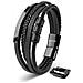 Bracciale in Pelle per Uomo, ""Brave"", 17cm, Nero - Foto miniatura 1