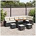 Set di divani da giardino  10 pezzi con cuscini Nero Polyrattan Acacia, Set da pranzo da giardino  4 pezzi con cuscini Nero Polyrattan Acacia - Foto miniatura 2