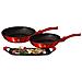 Bh-1668 Set Di Padelle Metalliche Bordeaux Con Piastra Per Griglia - Foto miniatura 1