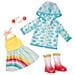 Ragazze Glitterate - Vestiti Per Bambole Da 14 Pollici - Completo Smile Rain Or Shine - Vestito Arcobaleno, Fermagli Per Capelli, Impermeabile E Stivali Da Pioggia - Giocattoli E Accessori Per Bambini Dai 3 Anni In Su - Foto miniatura 1