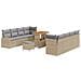 Set di divani da giardino  11 pezzi con cuscini beige polyrattan acacia, Divano da giardino  2 posti con cuscini beige polyrattan, Set da pranzo da giardino  3 pezzi con cuscini beige polyrattan acacia - Foto miniatura 1