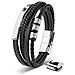 Bracciale in Pelle per Uomo, ""Brave"", 17cm, Argento - Foto miniatura 1