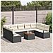 Set da giardino  da 10 pezzi con cuscini Nero Polyrattan Acacia, Divano da giardino  a 2 posti con cuscini Nero Polyrattan - Foto miniatura 3