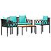 Set Mobili da Esterno 4 pcs Nero e Turchese polyrattan - Foto miniatura 1