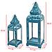 Set Lanterne Portacandele Azzurre Metallo Vetro 39x14,5x14,5 - Foto miniatura 2