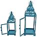 Set Lanterne Portacandele Azzurre Metallo Vetro 39x14,5x14,5 - Foto miniatura 3