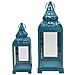 Set Lanterne Portacandele Azzurre Metallo Vetro 39x14,5x14,5 - Foto miniatura 1