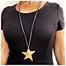 Collana Lunga, Grande Stella Dorata, Pelle Nera, 80 Cm - Foto miniatura 5
